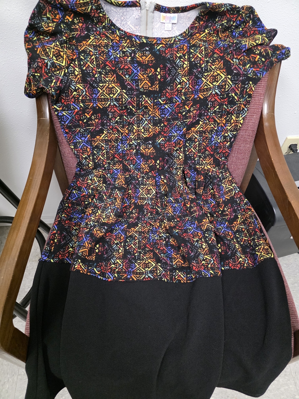 LuLaRoe Black Multicolor Aztec Fit & Flare Women's Dress